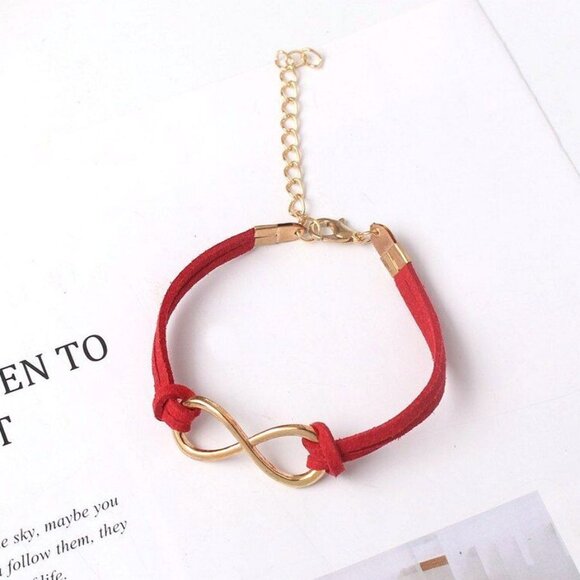 Leyanna Colors Soft Leather Retro Gold Infinity Bracelet Red Gift Packaged - Picture 8 of 8